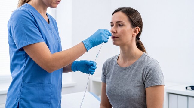 Nurse placing nasogastric feeding tube for female patient