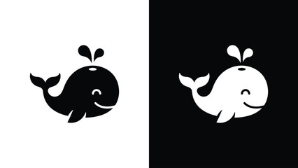 Naklejka premium Cute Smiling Whale Vector Illustration Minimalist Animal Logo Design in Black and White