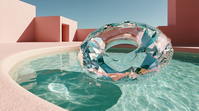 Crystal donut floating in pool
