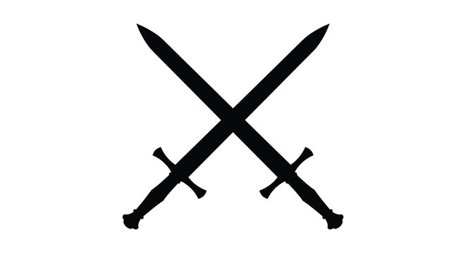 Two crossed swords presented as a dark silhouette