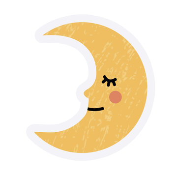 Cute Sleepy Crescent Moon Face Sticker for Dreamers & Celestial Lovers &ndash; Whimsical Night Illustration