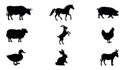 Obraz premium Set of domestic animals silhouette collection on white background.