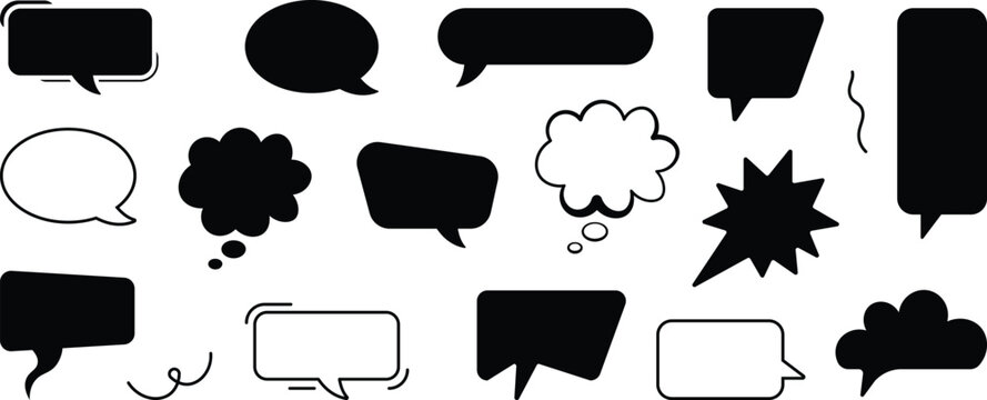 Speech bubble set. Speech bubble, speech balloon, chat bubble art vector icon. Black speech bubble collection. Set of speech bubble. Speech bubble comic