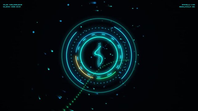 Futuristic hud displays with glowing neon circles with video displays two on transparent background