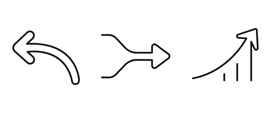 Undo merge path and business growth arrow line icons set