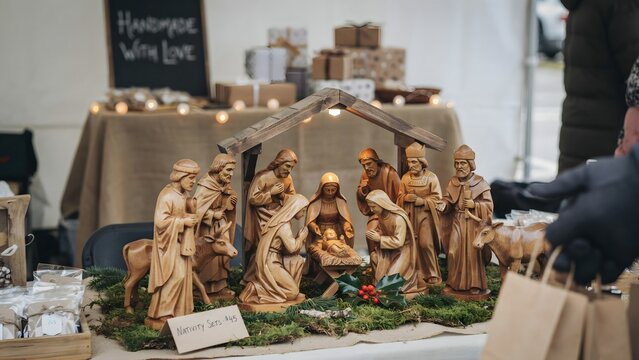 Traditional Nativity Scene Display at Holiday Craft Fair Event