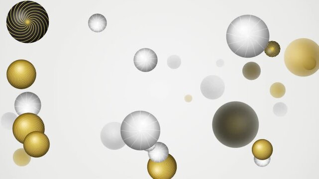 Elegant Metallic Golden Spiral and White Patterned Orbs Studio Background VJ Loop