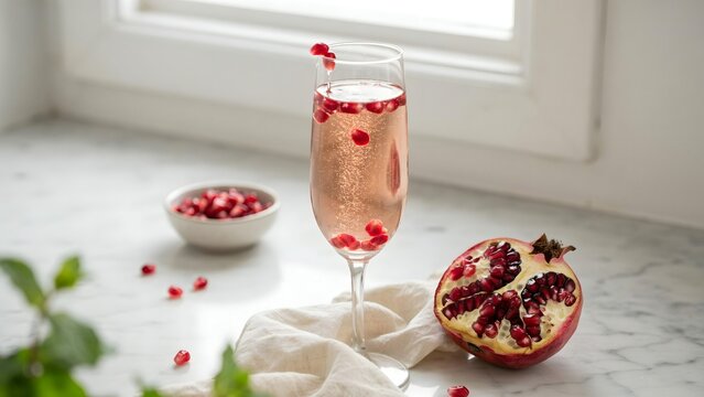 Sparkling Pomegranate Drink in Elegant Glass with Fresh Garnish