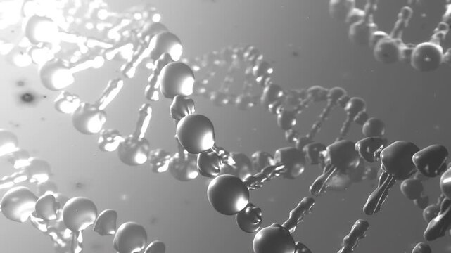 DNA is destroyed by viruses. Nerve Cell Structure with DNA Background - Scientific 3D Motion Graphic