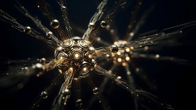 Futuristic Molecular Structure in Beautiful Gold and Black Environment