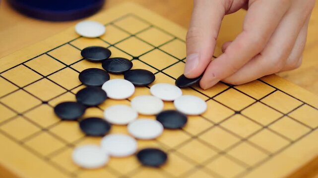 Players compete in a game of Go at a cafe during the afternoon