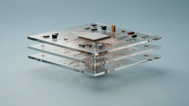 Futuristic Transparent Microchip Design with Circuit Elements