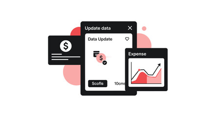Fototapeta premium Dark and light theme finance dashboard modules with line graphs.