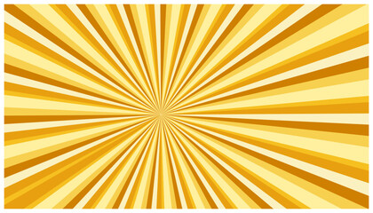 Fototapeta premium Yellow and gold sunburst background with radial stripes radiating from center.