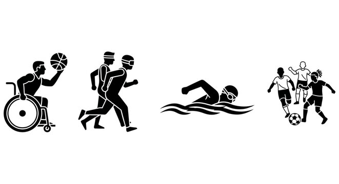 Disabled sports competition stick figure icons.
