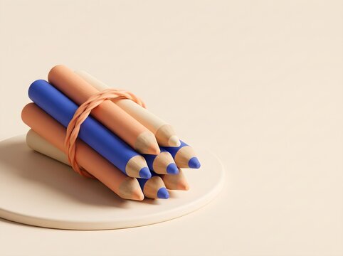 Minimalist colored pencils, blue and peach drawing tools, creative art supplies