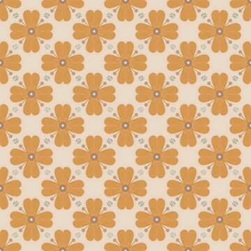 Retro mustard floral seamless pattern on cream background