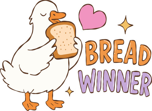 Bread Winner Silly Goose Holding Toast Pastel Illustration