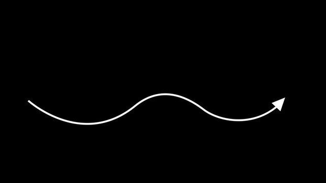 Simple white curved arrow pointing down to the left on a black background