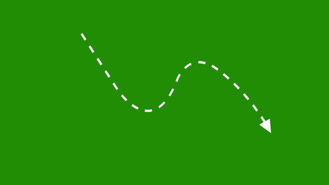 White dashed arrow pointing down to the right on a flat green background