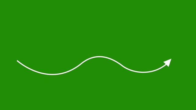 A simple white hand drawn arrow pointing down and to the right on a solid green background