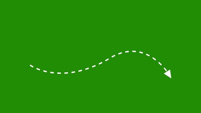 White dashed arrow pointing down to the right on a flat solid green background