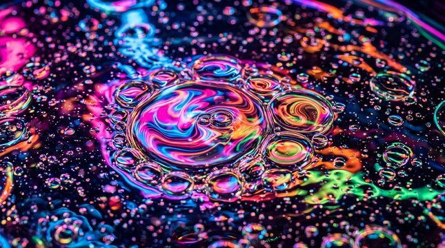 Abstract Colorful Liquid Bubbles and Oil Droplets Background