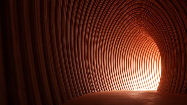 Futuristic Wooden Tunnel with Light at the End
