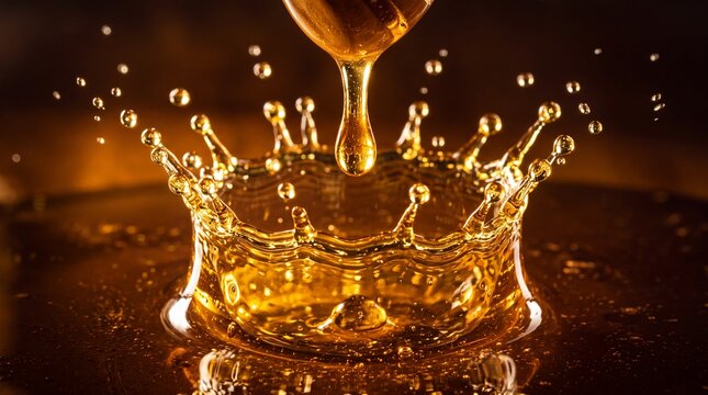 Golden Honey or Oil Droplet Creating Crown Splash