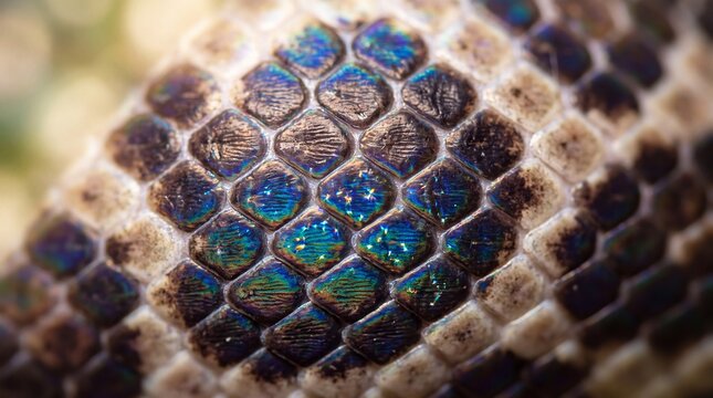 Macro Close-Up of Iridescent Snake Scales Texture