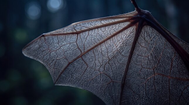 Macro Detail of Translucent Bat Wing Showing Vein Structure