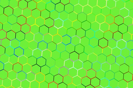 Abstract green hexagon pattern with colorful lines