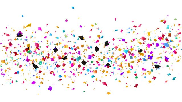Vibrant explosion of colorful confetti against a clean white background, perfect for celebrations, parties, and festive designs.