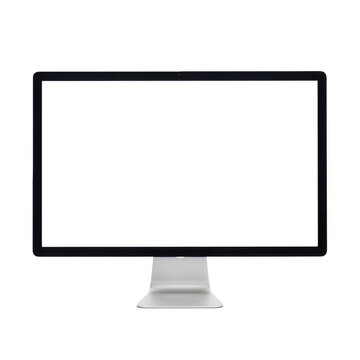 Modern flat screen monitor on stand isolated on white background
