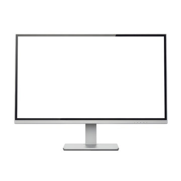 Modern flat screen monitor on stand isolated on white background