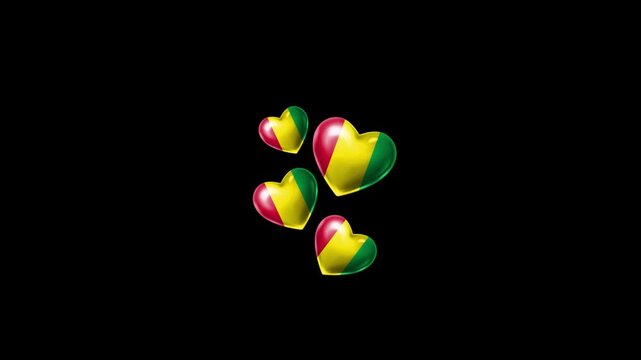 Realistic GUINEA Flag Hearts Animation, Love GUINEA National Symbol Design