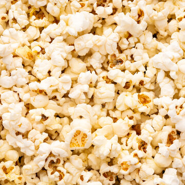Close-up of freshly popped popcorn, with a crispy texture and appetizing appearance