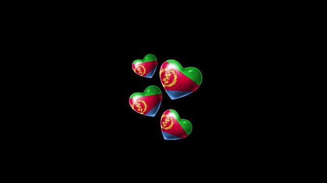 Realistic ERITREA Flag Hearts Animation, Love ERITREA National Symbol Design
