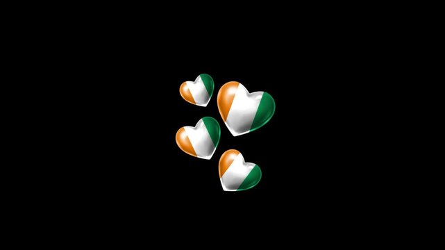 Realistic IVORY COAST Flag Hearts Animation, Love IVORY COAST National Symbol Design