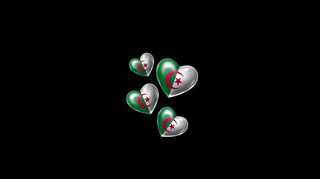 Realistic ALGERIA Flag Hearts Animation, Love ALGERIA National Symbol Design
