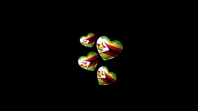 Realistic ZIMBABWE Flag Hearts Animation, Love ZIMBABWE National Symbol Design