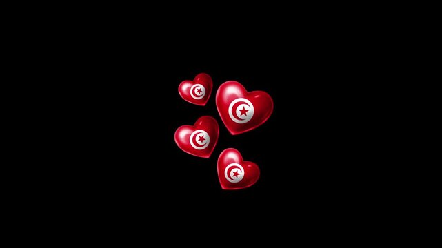 Realistic Tunisia Flag Hearts Animation, Love Tunisia National Symbol Design