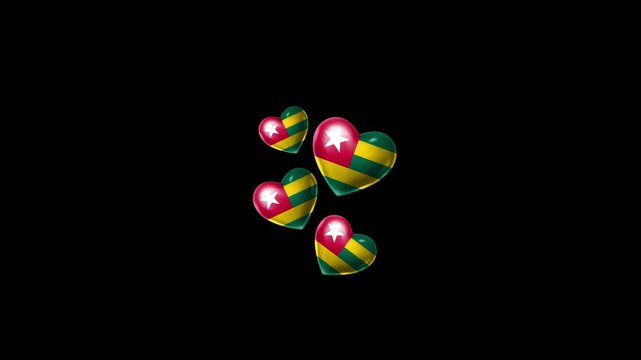 Realistic TOGO Flag Hearts Animation, Love TOGO National Symbol Design