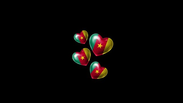 Realistic CAMEROON Flag Hearts Animation, Love CAMEROON National Symbol Design