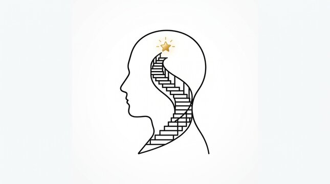 Human Profile Curved Staircase Glowing Star Personal Growth Learning Vector