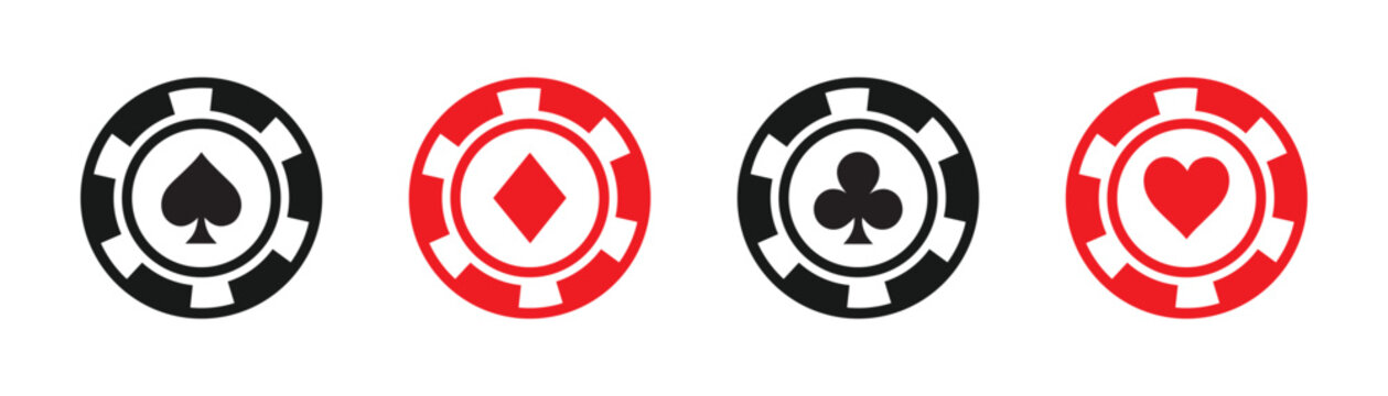 Poker chips color icons vector set. Playing poker concept. Isolated Casino poker chip logo. Poker symbols. Vector illustration. EPS 10