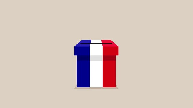 Voting in France. Paper ballots to election box. Election box. Business animation video
