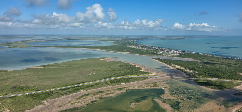 Aerial view near Port Isabel and Laguna Heights in Cameron County Texas