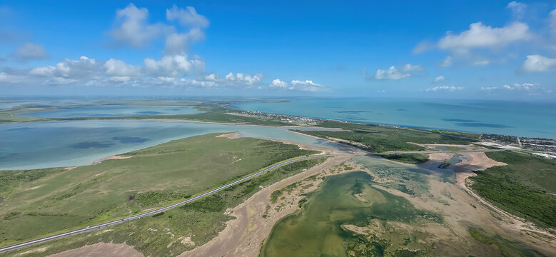 Aerial view near Port Isabel and Laguna Heights in Cameron County Texas