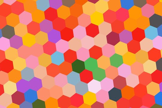 Colorful hexagon shapes in a random pattern